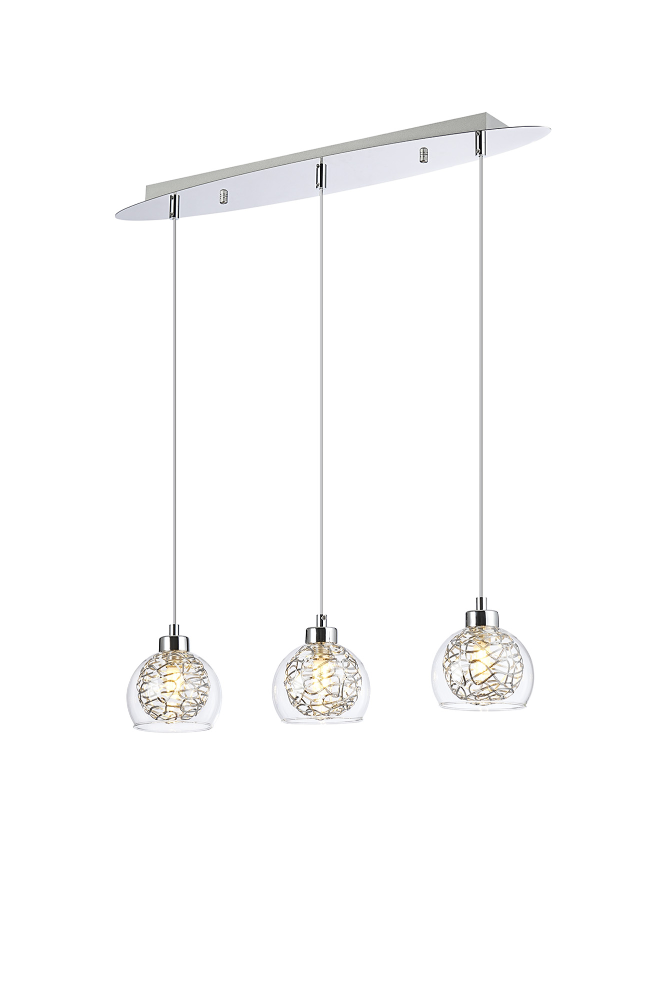 D0769  Talia Glass Linear Pendant 3 Light Polished Chrome